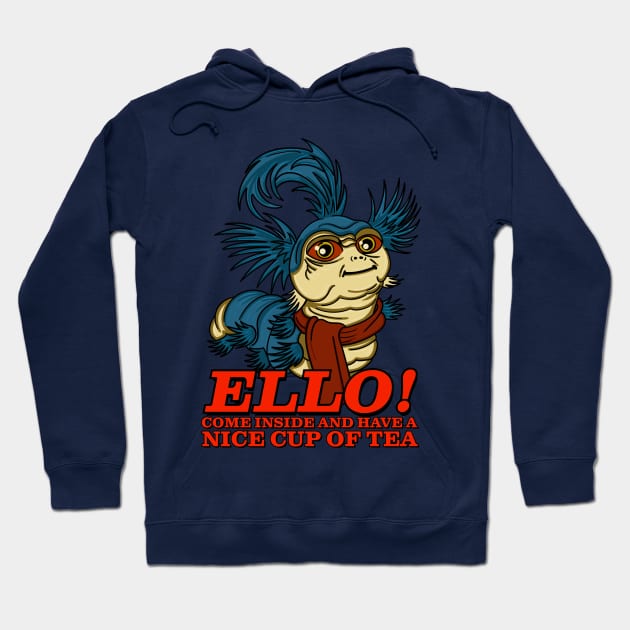 Ello Worm Come Inside and have a Nice Cup of Tea Hoodie by Meta Cortex